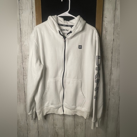 Dkny Tops - DKNY M/L Women's White/Black Hoodie Zip with Stitched Logo Arm